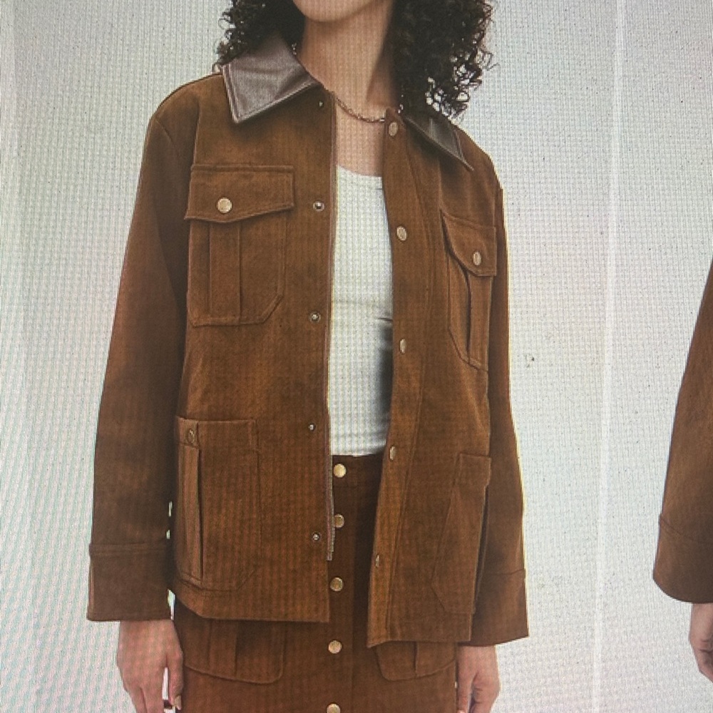 En Saison Brown Utility Jacket with Leather Collar women never worn